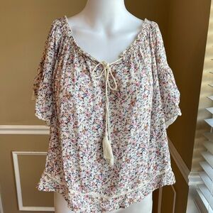 American Eagle Outfitters Floral Blouse with Tassel Tie